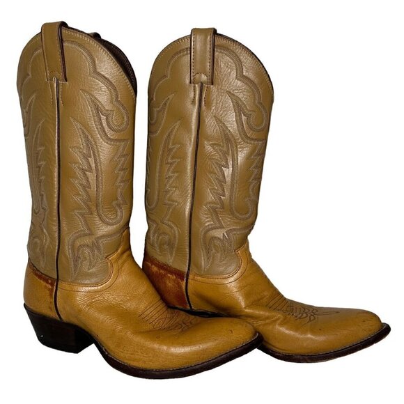 Justin 8737 Boots Smooth Butterscotch Ostrich Leather size Men's 8.5 - Picture 1 of 10
